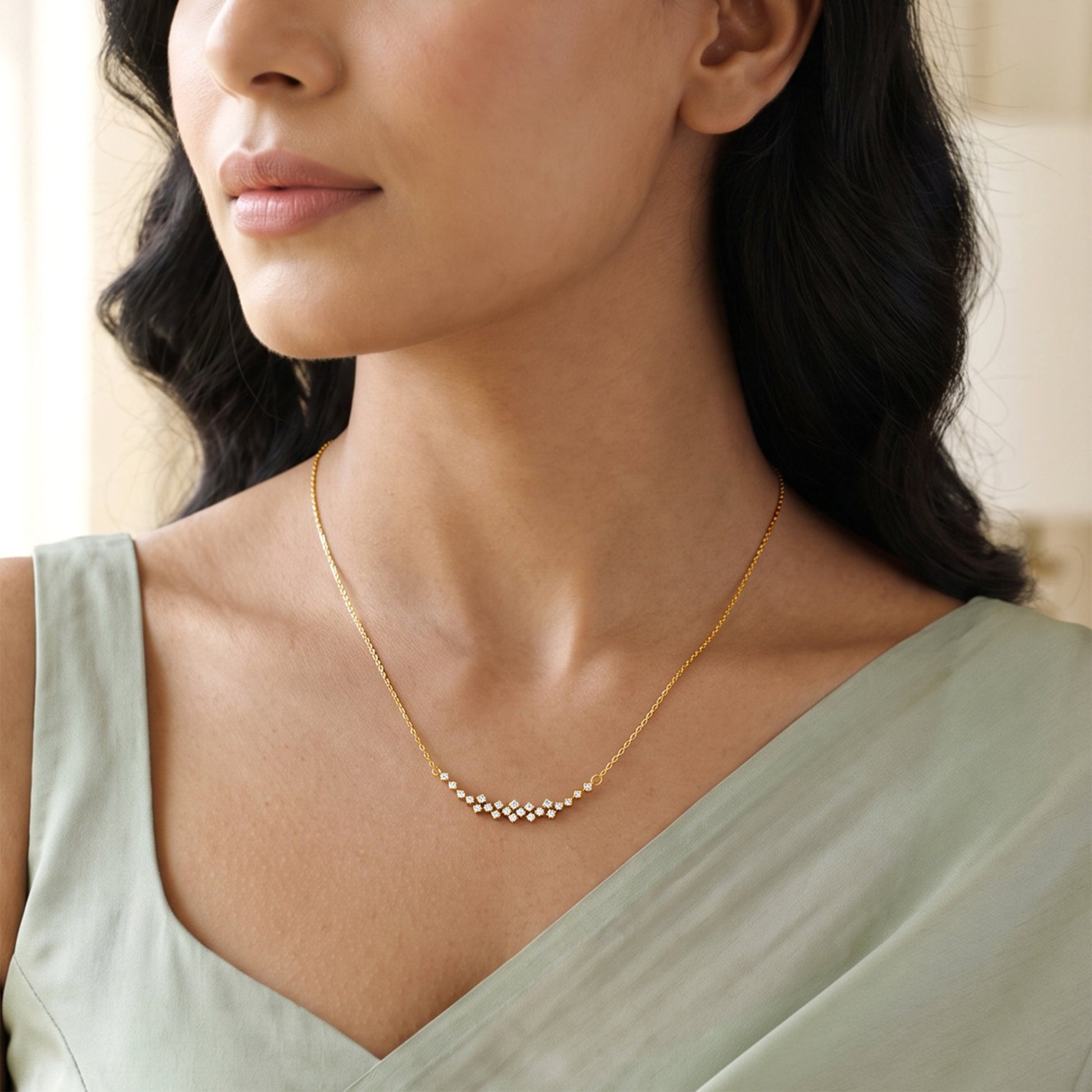 Gold Aurora Cascade Lab Grown Diamond Necklace