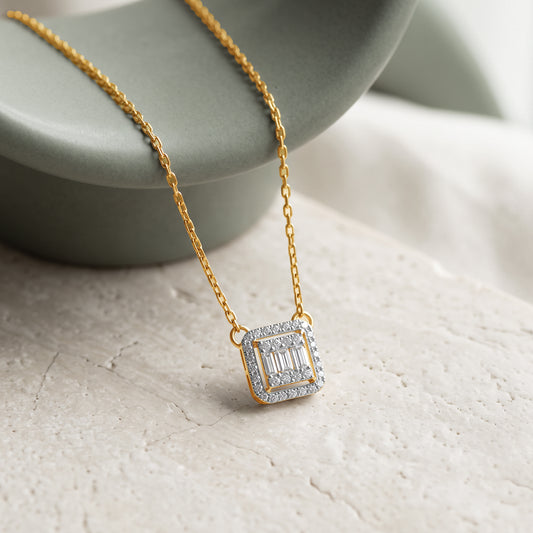 Gold Daily Square Lab Grown Diamond Necklace