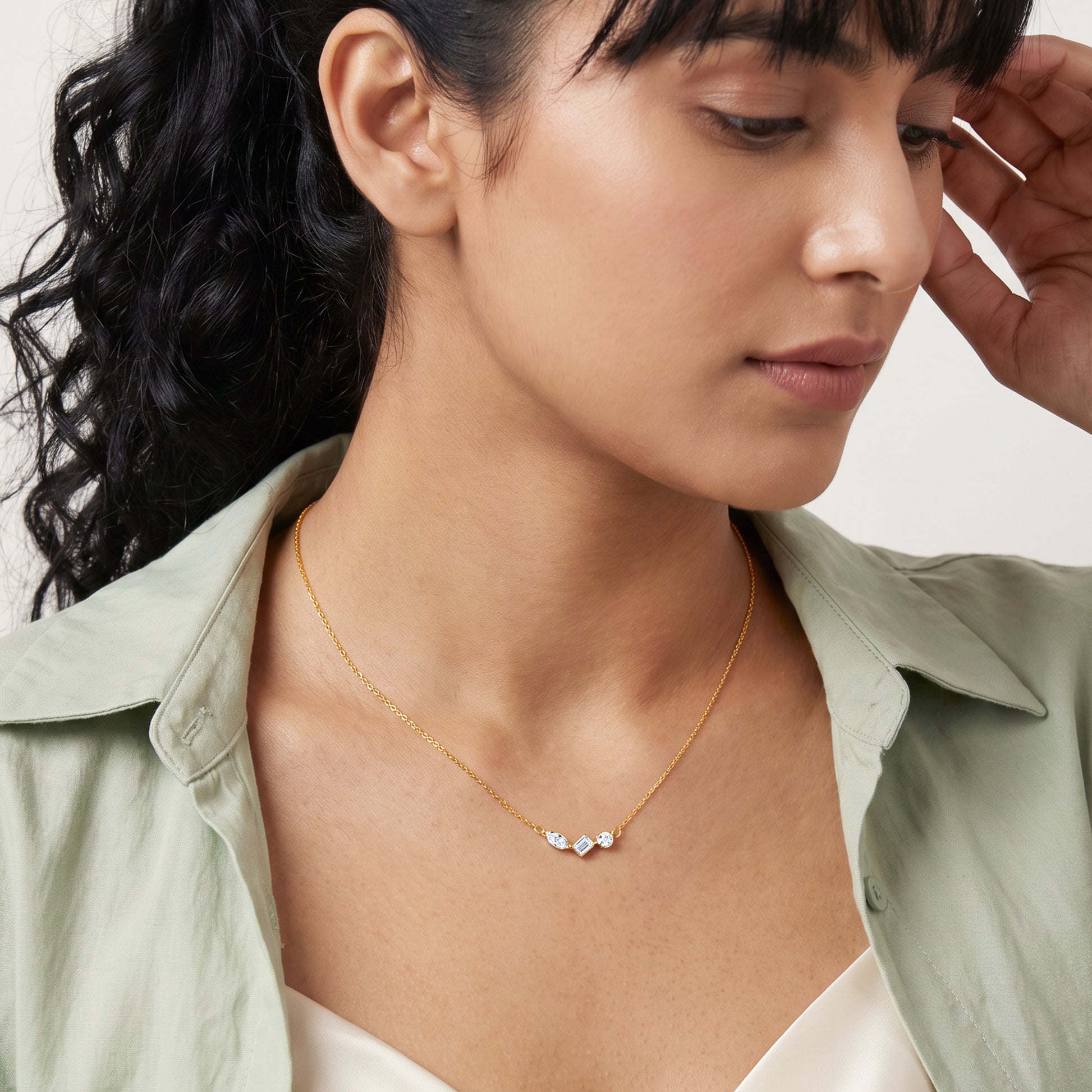 Gold Trilogy Cuts Lab Grown Diamond Necklace