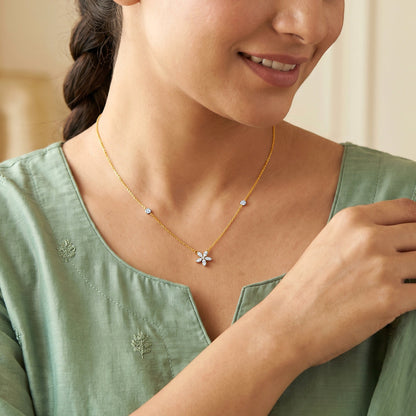 Gold Floral Silence Lab Grown Diamond Necklace