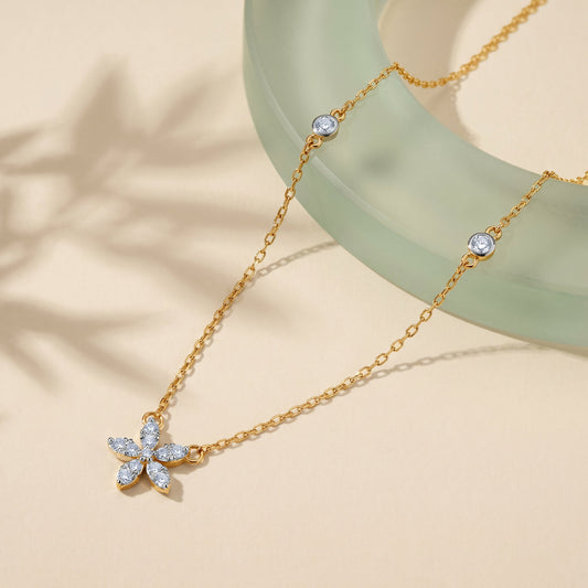 Gold Floral Silence Lab Grown Diamond Necklace