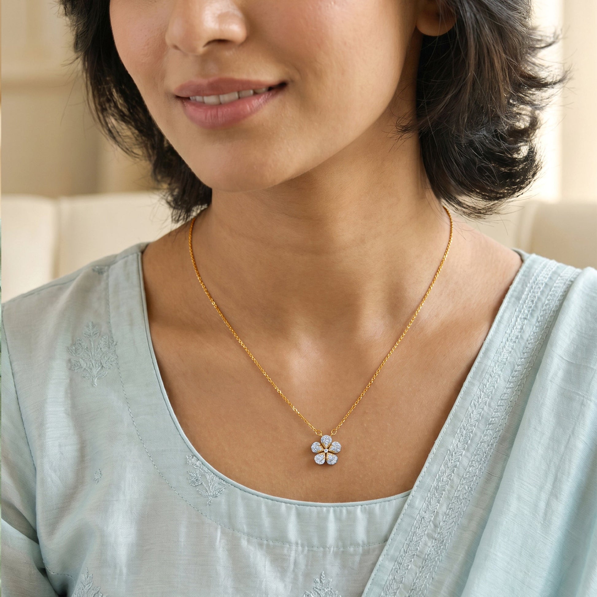 Gold Aurora Petal Lab Grown Diamond Necklace