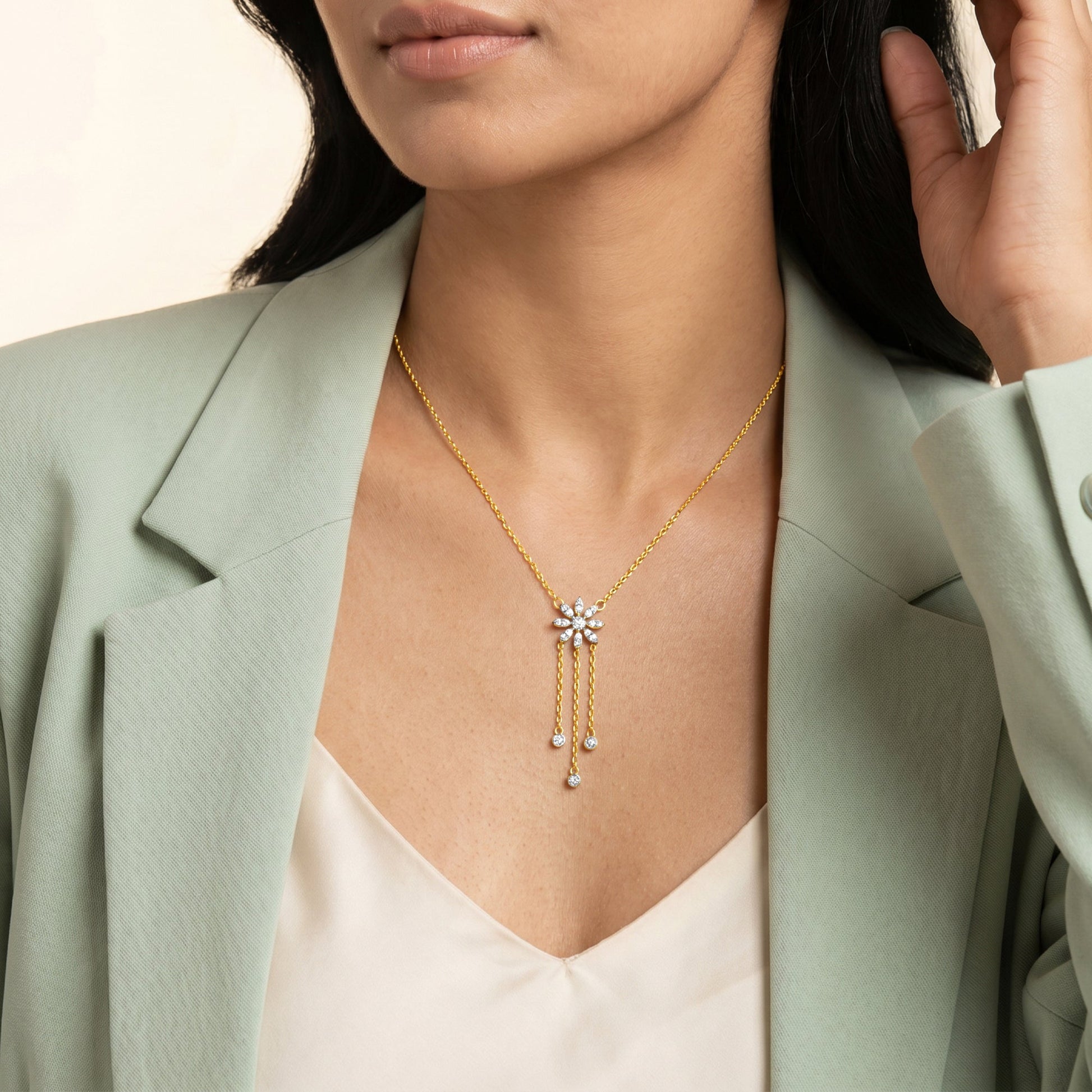 Gold Flower Drop Lab Grown Diamond Necklace