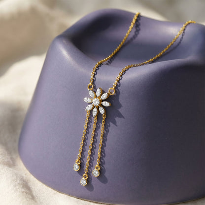 Gold Flower Drop Lab Grown Diamond Necklace