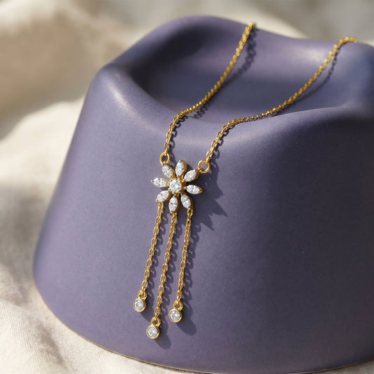 Gold Flower Drop Lab Grown Diamond Necklace