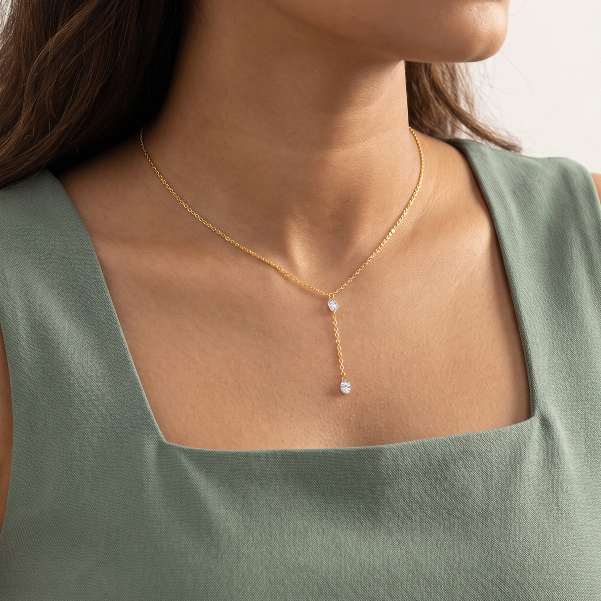 Gold Sorevia Lab Grown Diamond Lariat Necklace