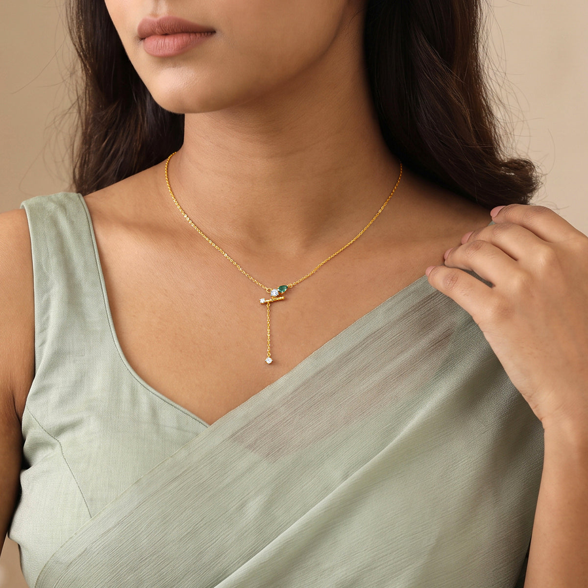 Gold Ras Bihari Lab Grown Diamond Lariat Necklace