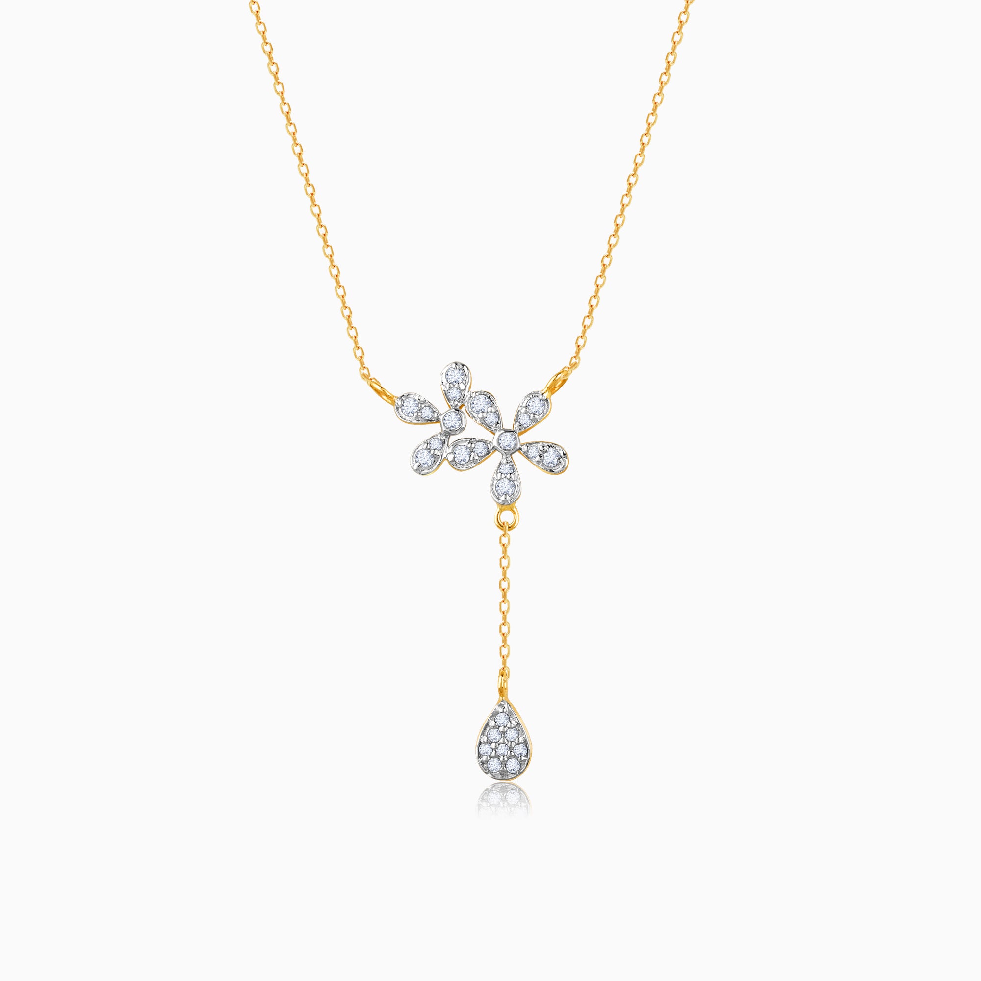 Gold Floral Drop Lab Grown Diamond Necklace - Image 1