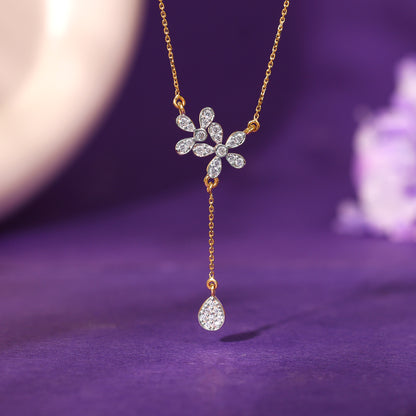 Gold Floral Drop Lab Grown Diamond Necklace