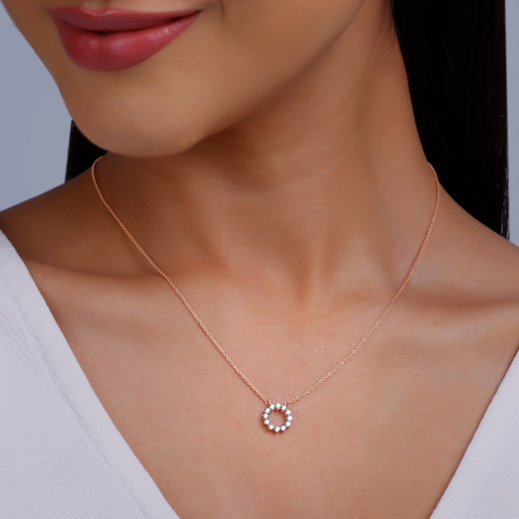 Rose Gold Aureole Diamond Necklace - view 3