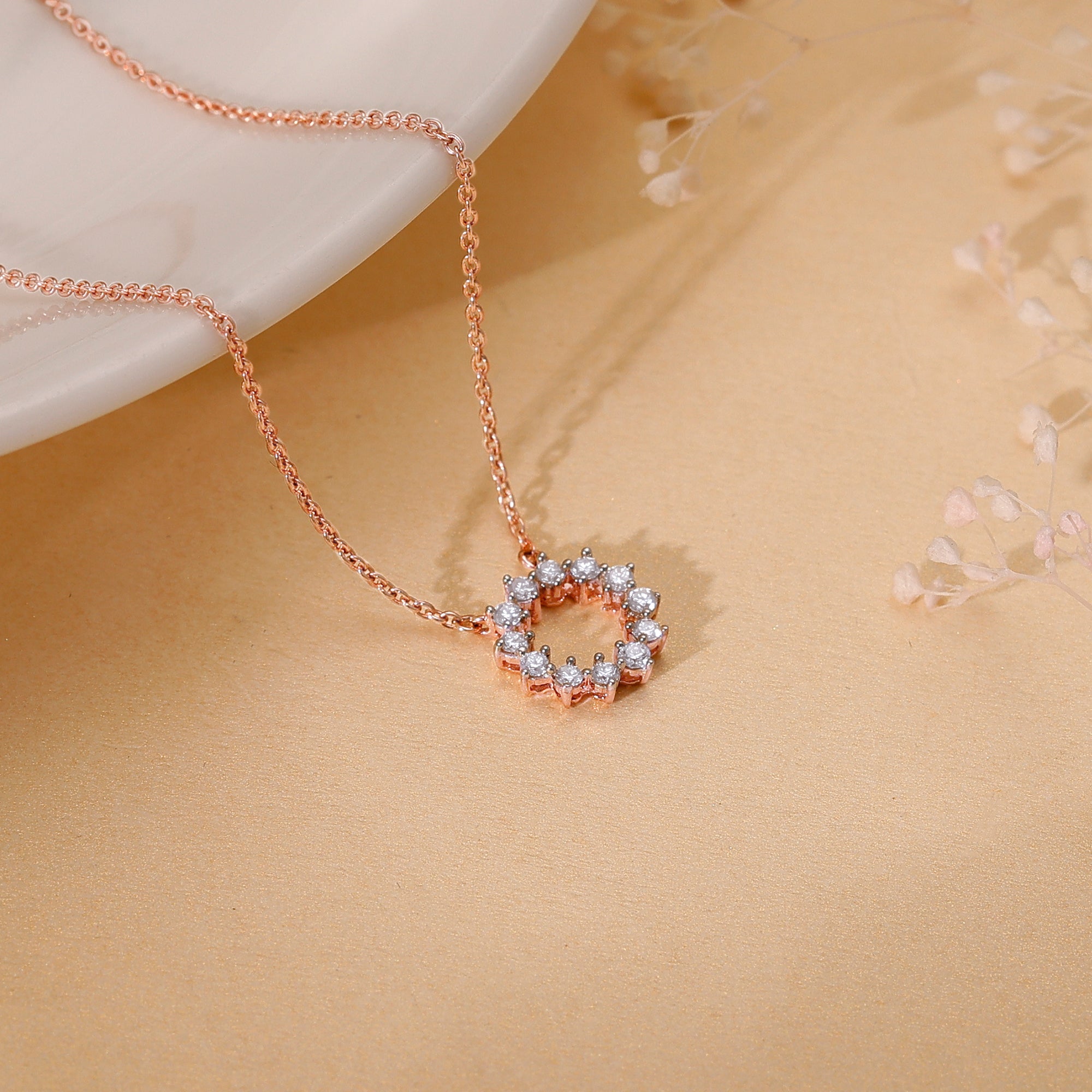 Rose Gold Aureole Diamond Necklace - view 2
