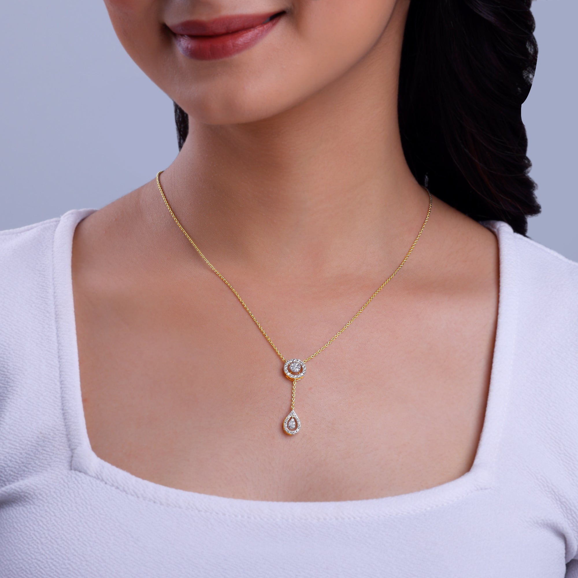 Gold Glam Drop Solitaire Diamond Necklace - view 3