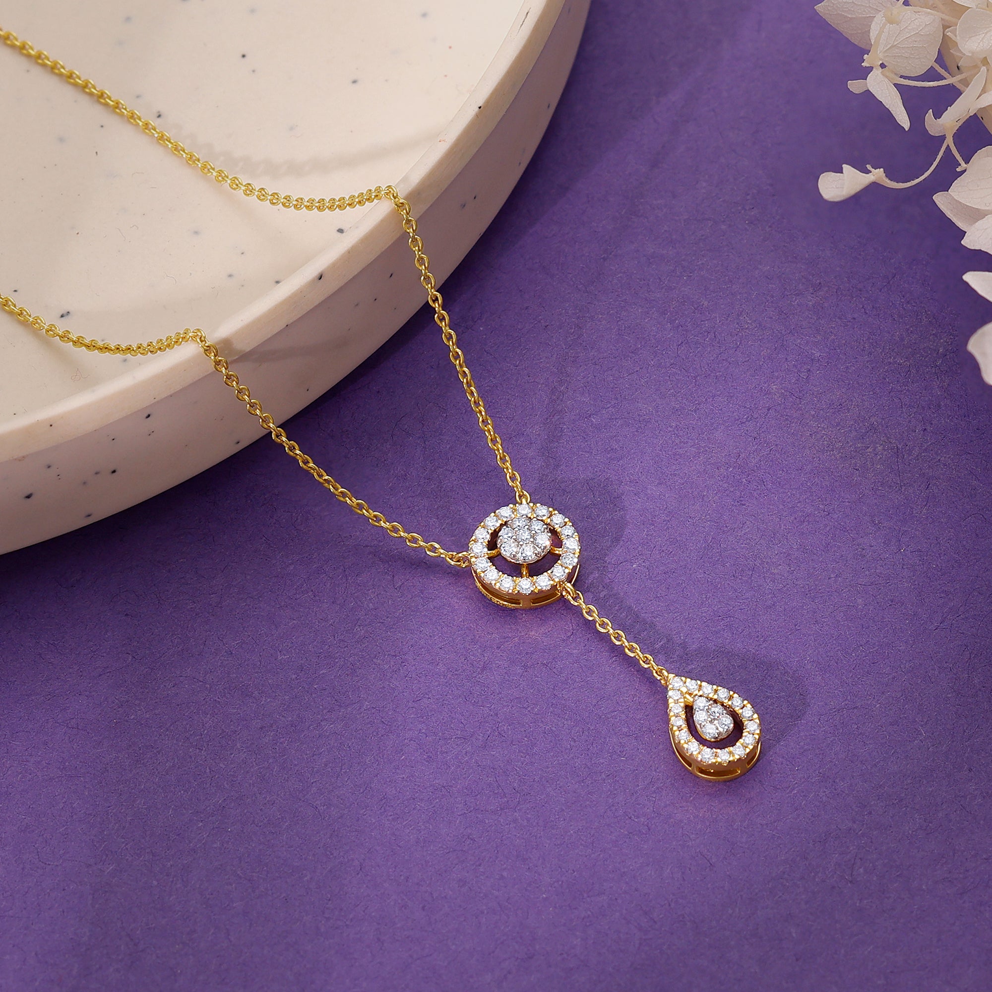 Gold Glam Drop Solitaire Diamond Necklace - view 2