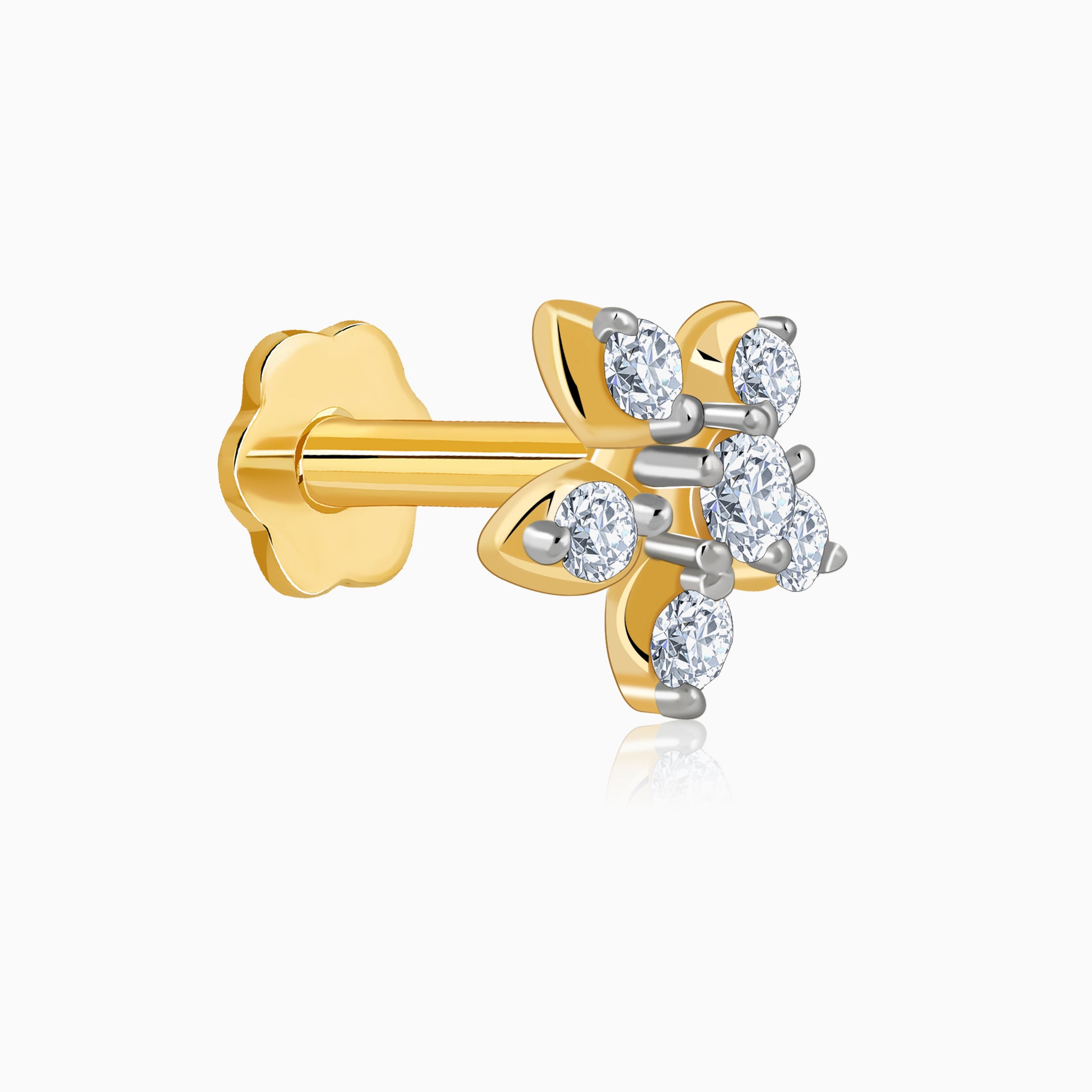 Gold Floral Charm Lab Grown Diamond Nosepin