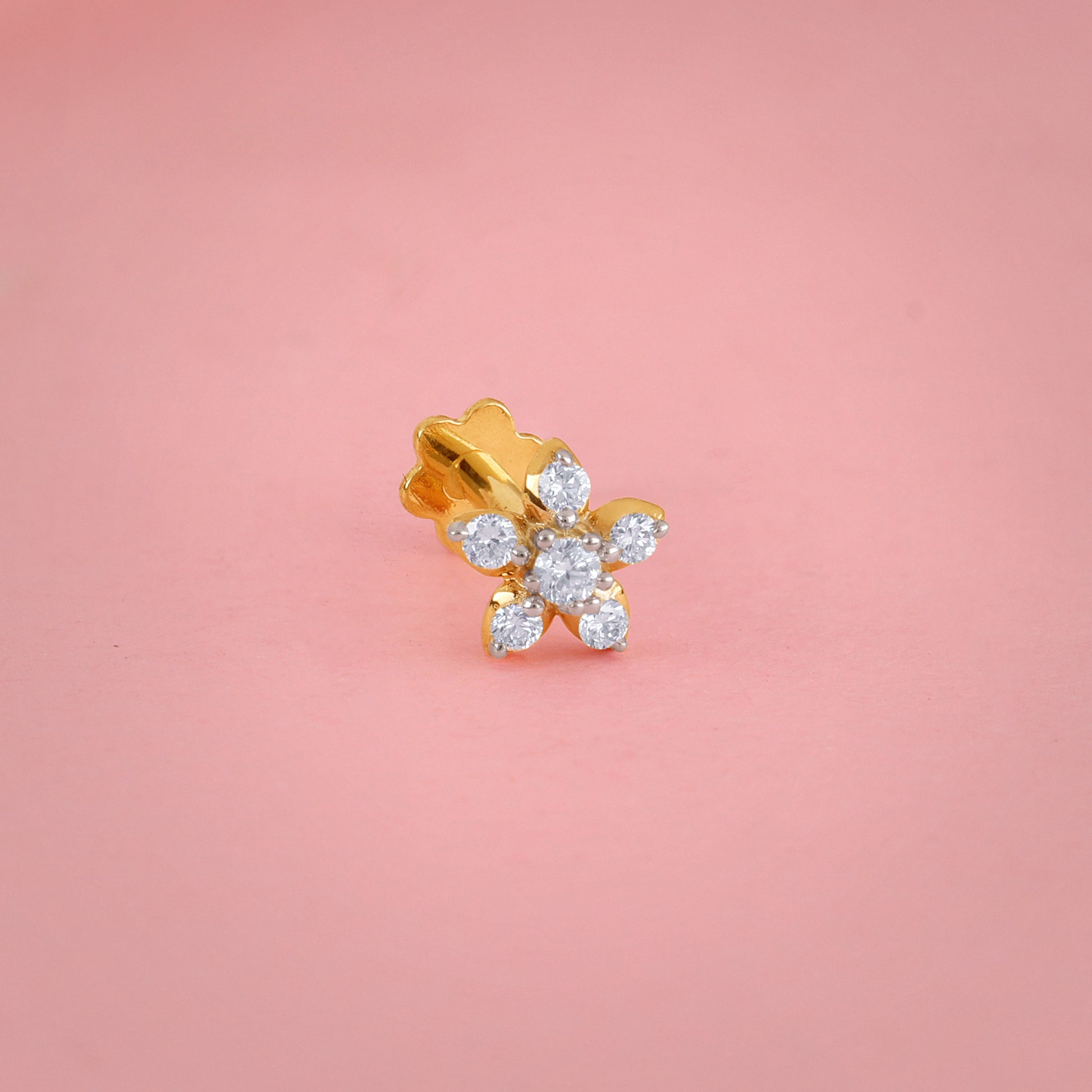 Gold Floral Charm Lab Grown Diamond Nosepin