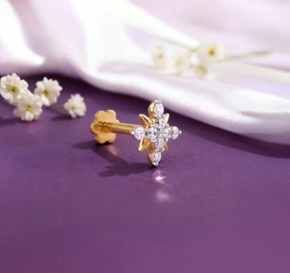 Gold Bold Slash Lab Grown Diamond Nosepin