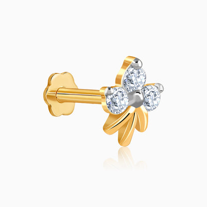 Gold Canna Floral Lab Grown Diamond Nose Pin