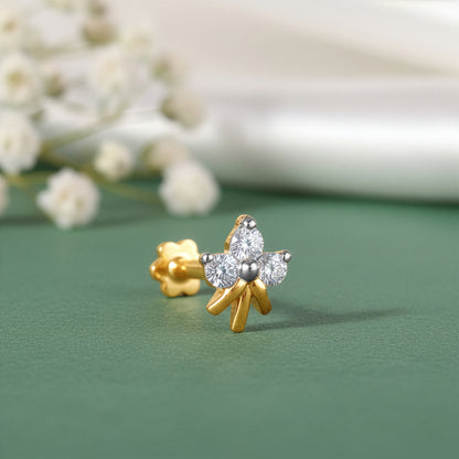 Gold Canna Floral Lab Grown Diamond Nose Pin