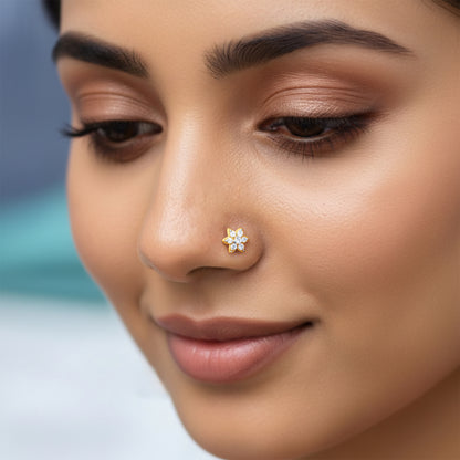 Gold Petunia Flower Lab Grown Diamond Nose Pin