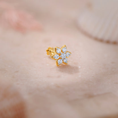 Gold Petunia Flower Lab Grown Diamond Nose Pin
