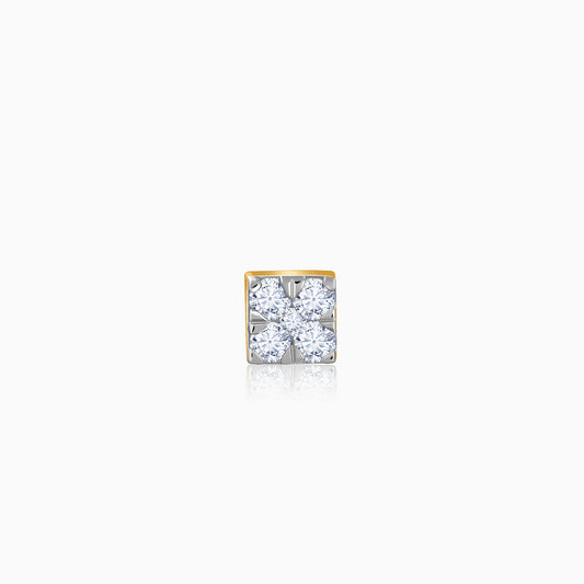 Gold Glittering Cube Lab Grown Diamond Nose Pin