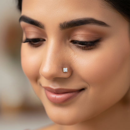 Gold Glittering Cube Lab Grown Diamond Nose Pin