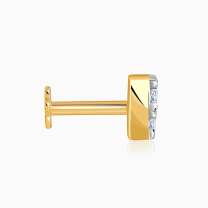 Gold Glittering Cube Lab Grown Diamond Nose Pin