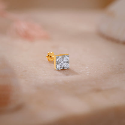 Gold Glittering Cube Lab Grown Diamond Nose Pin