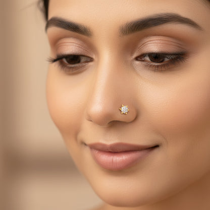 Gold Snowbloom Lab Grown Diamond Nosepin