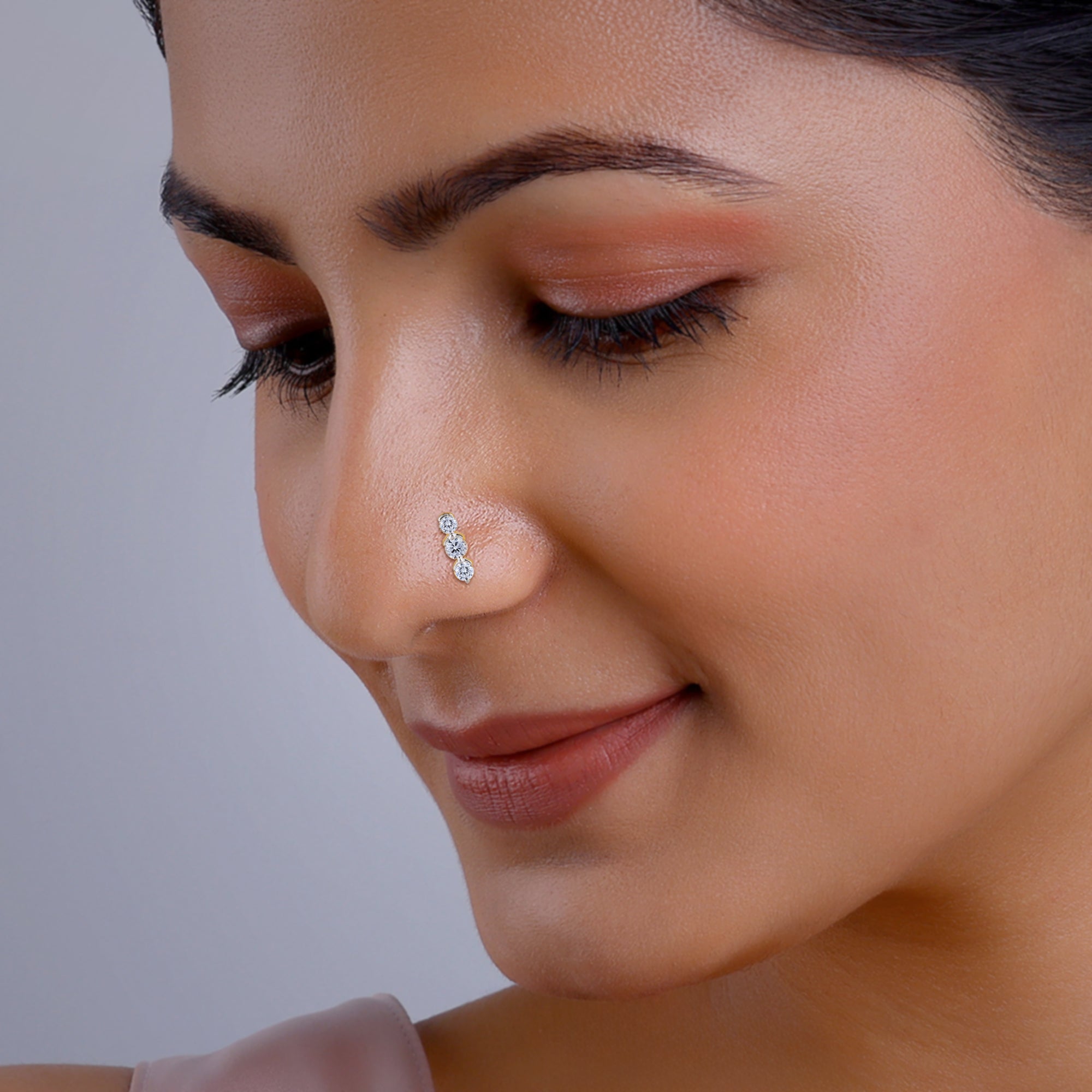 Gold Trio Diamond Nose Pin - view 3