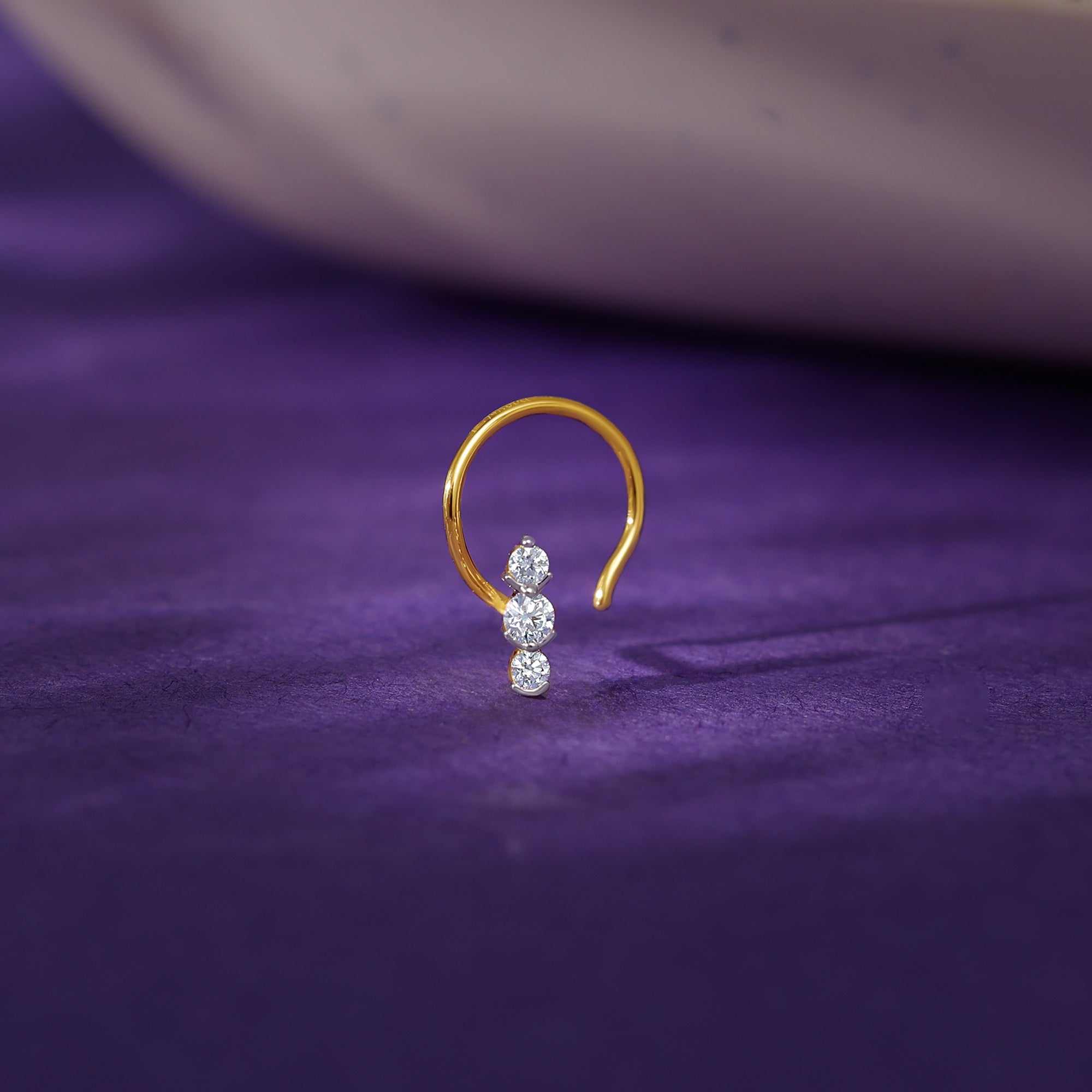 Gold Trio Diamond Nose Pin - view 2