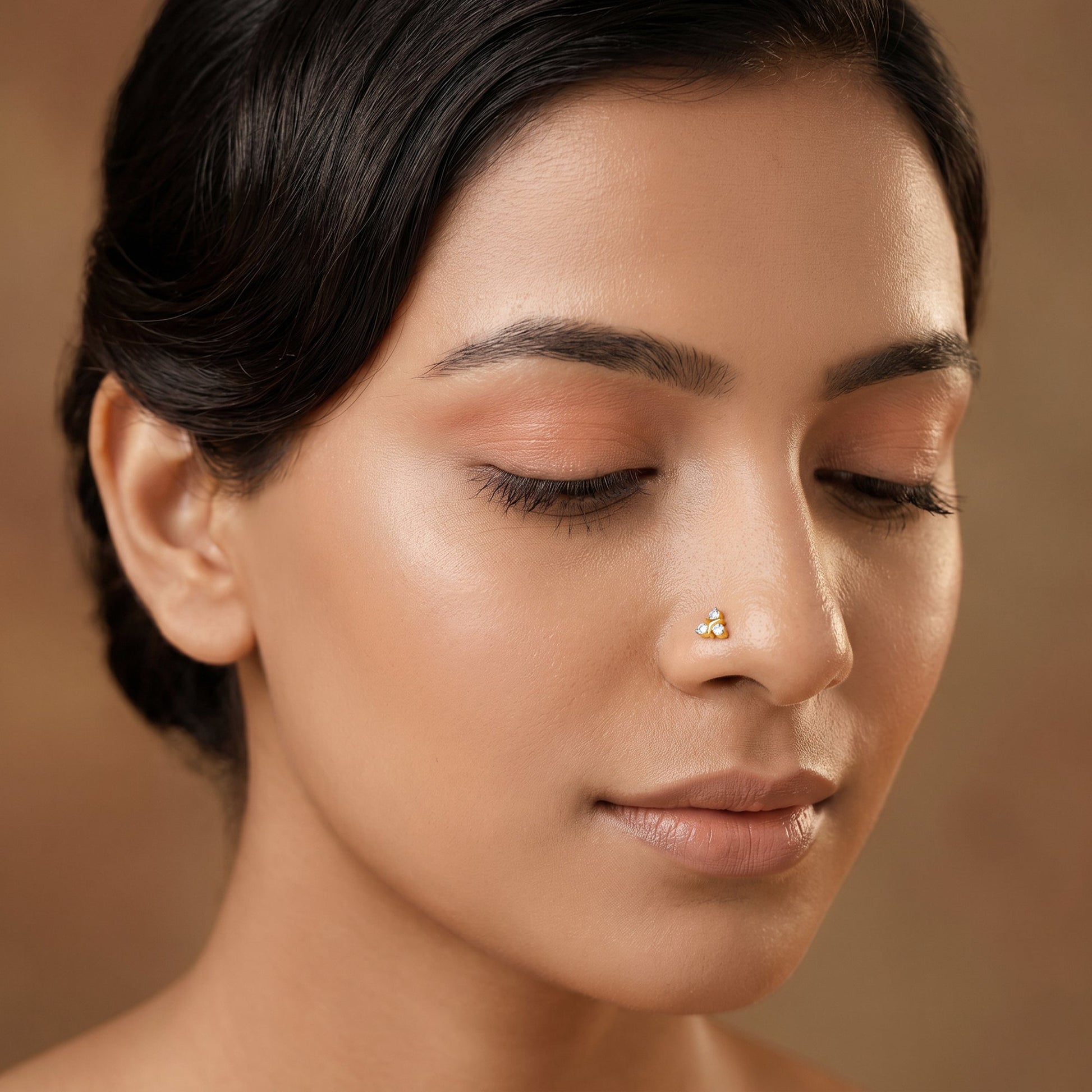 Gold Trio Shine Lab Grown Diamond Nose Pin