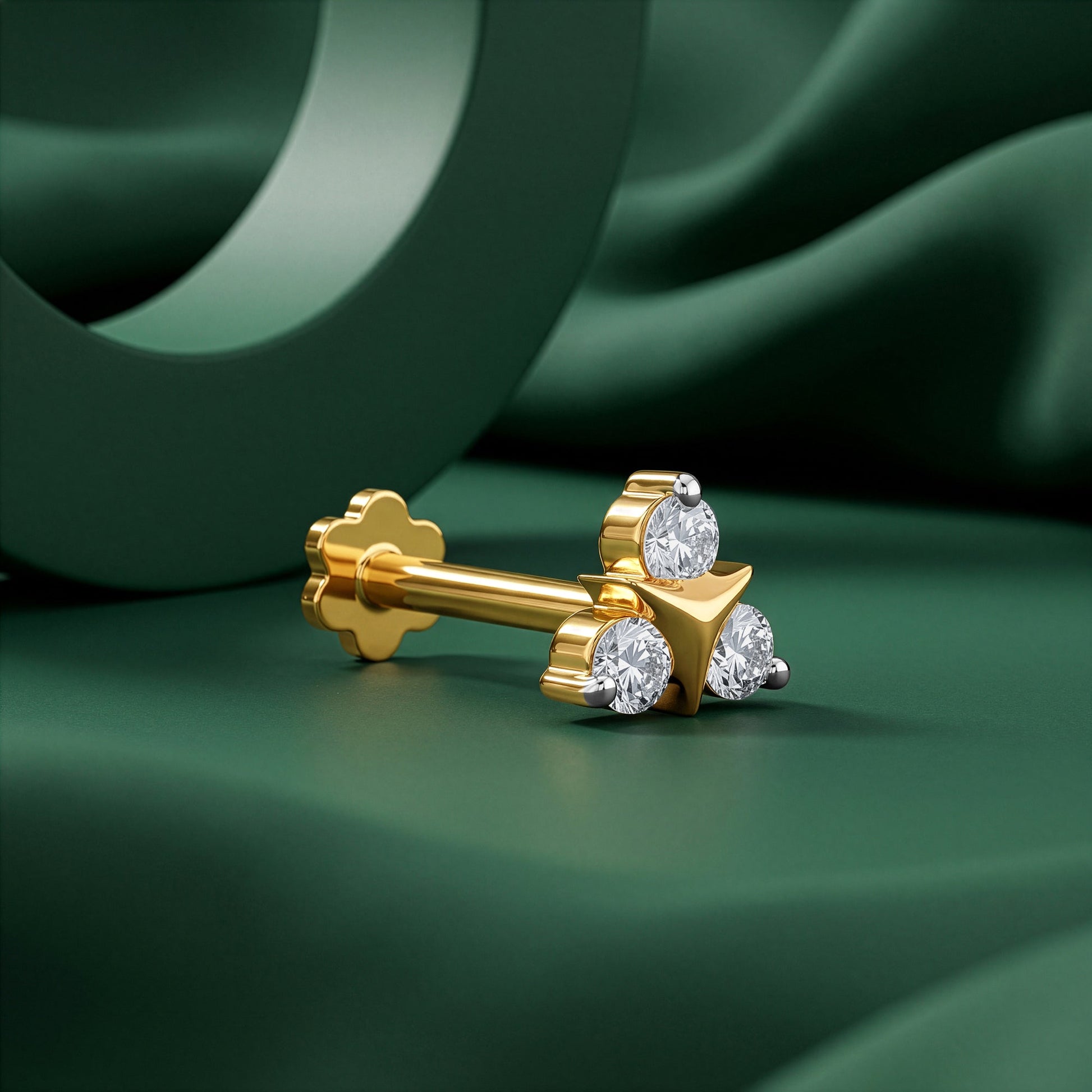 Gold Trio Shine Lab Grown Diamond Nose Pin