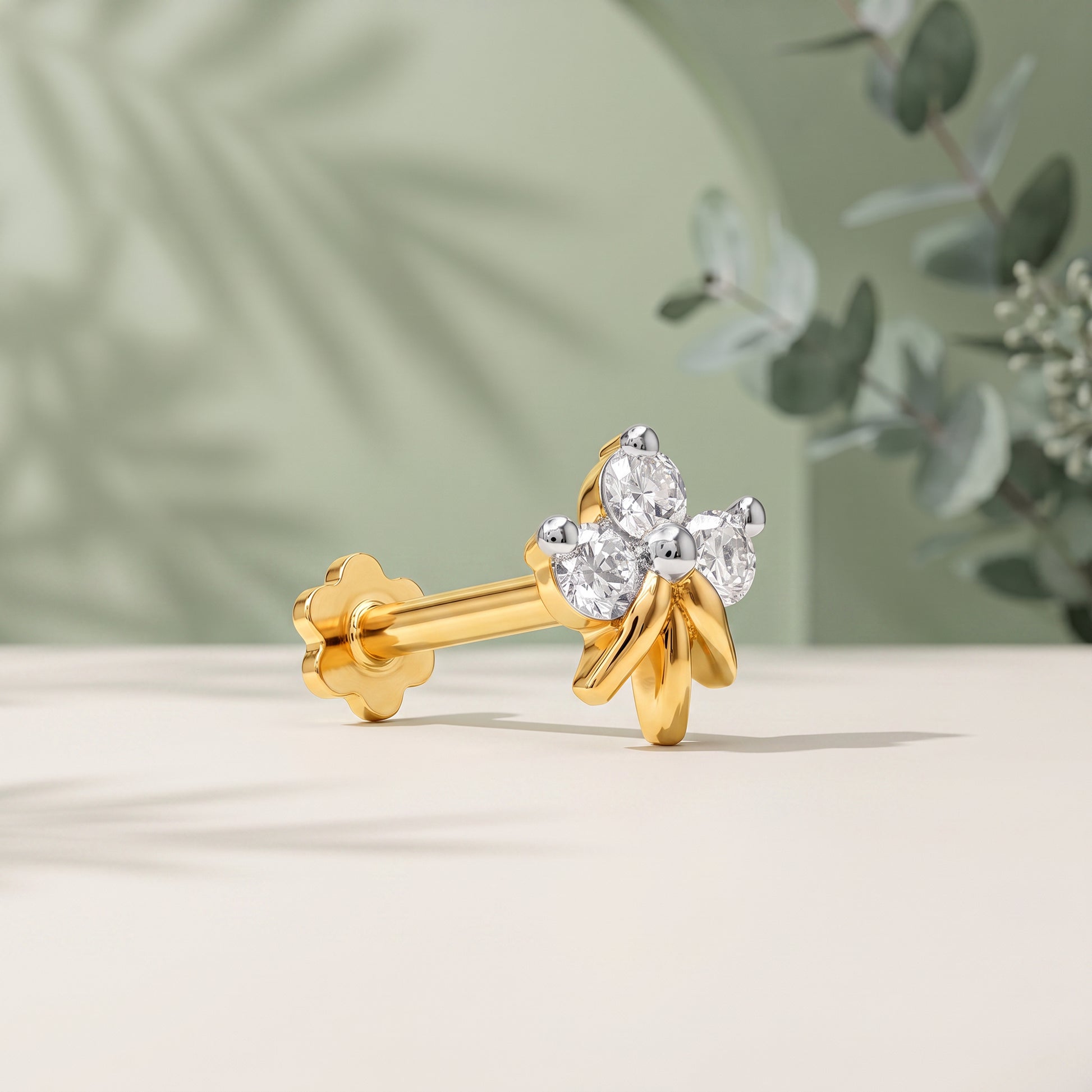 Gold Dawn Petals Lab Grown Diamond Nose Pin