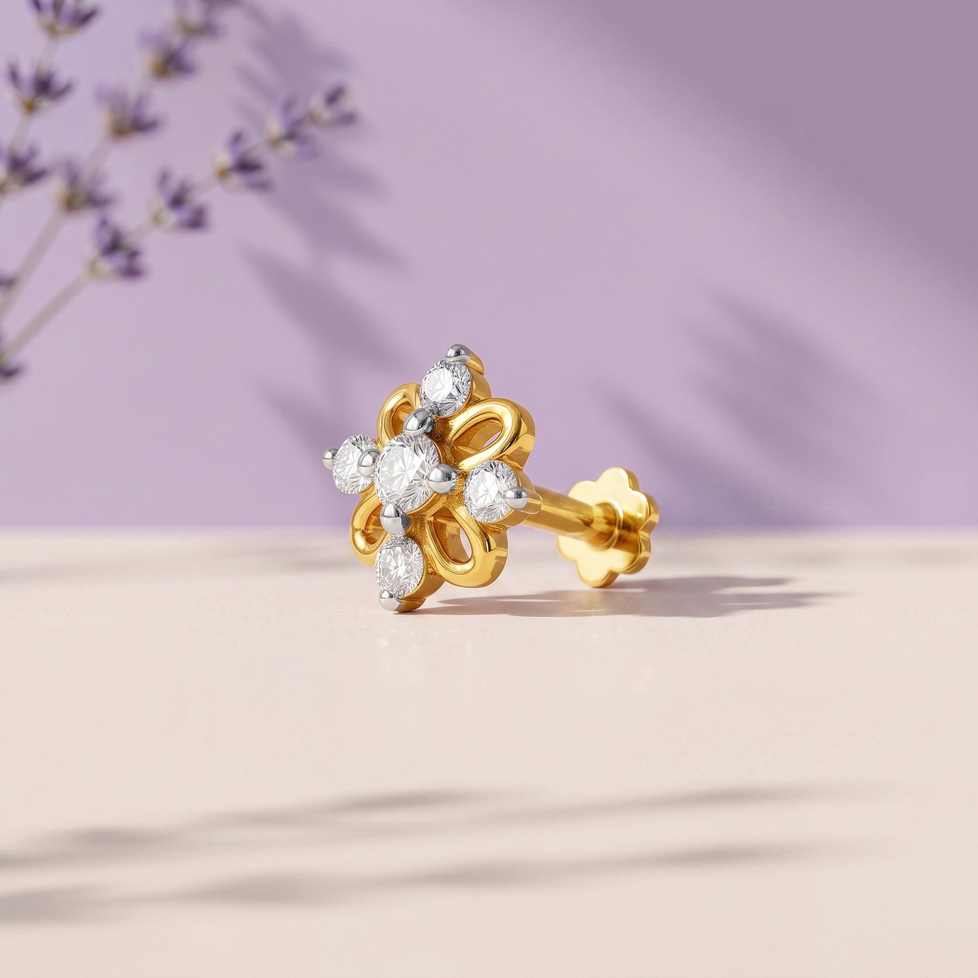 Gold Fleur Lumiere Lab Grown Diamond Nose Pin