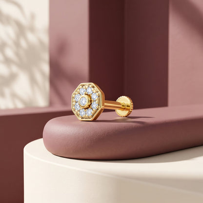 Gold Nova Halo Lab Grown Diamond Nose Pin