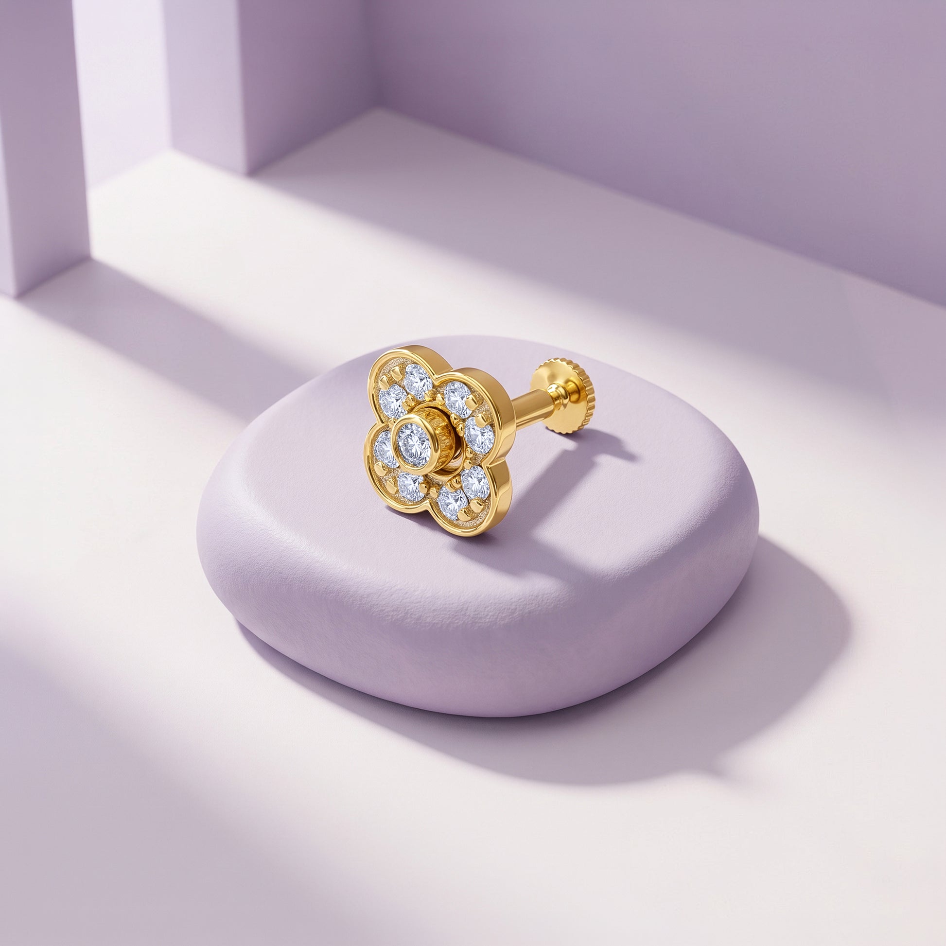 Gold Fleur Glow Lab Grown Diamond Nose Pin