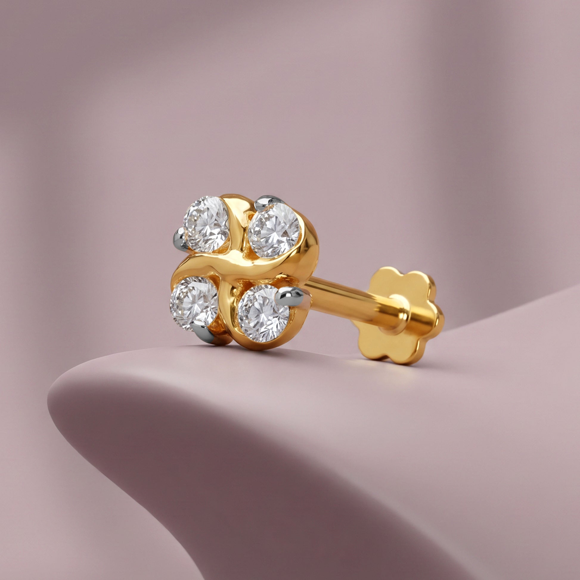 Gold Floral Bloom Lab Grown Diamond Nosepin
