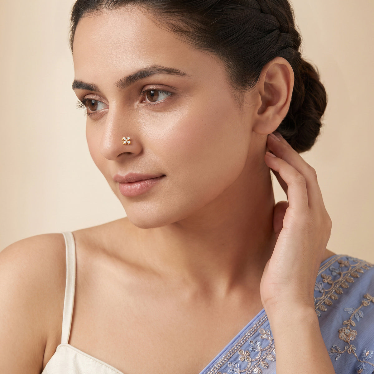 Gold Fresh Petals Lab Grown Diamond Nose Pin