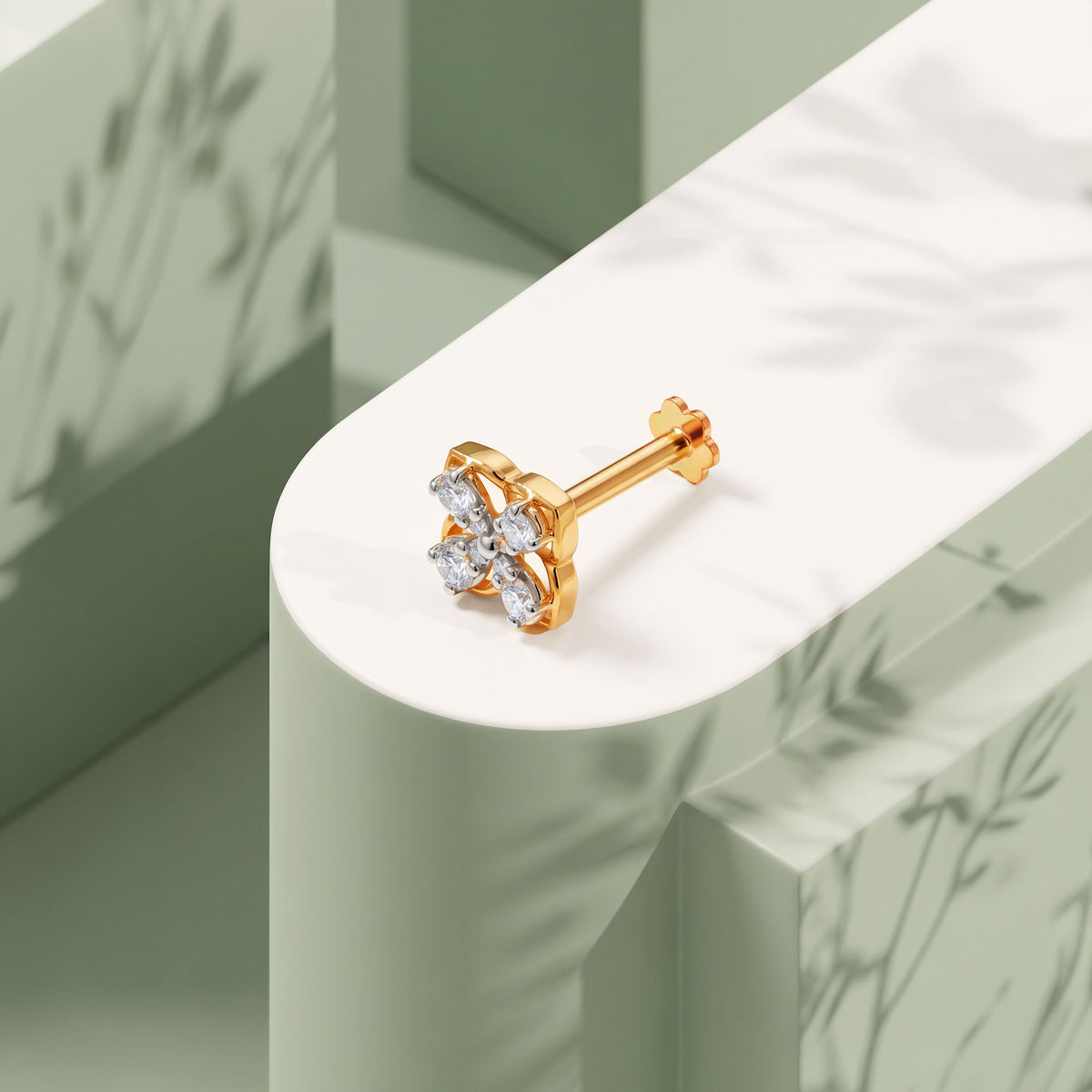 Gold Fresh Petals Lab Grown Diamond Nose Pin