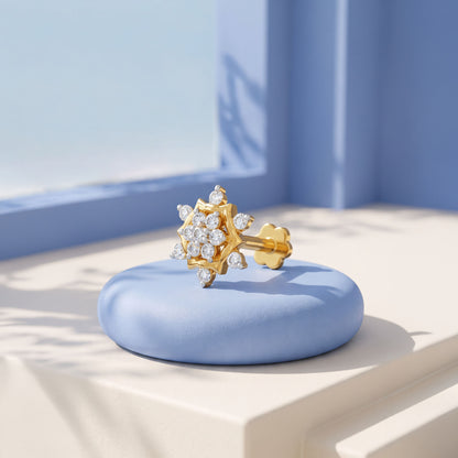 Gold Blossom Kiss Lab Grown Diamond Nose Pin