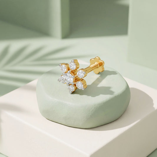 Gold Spring Petal Lab Grown Diamond Nose Pin