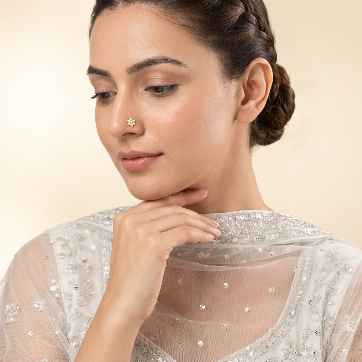 Gold Secret Bloom Lab Grown Diamond Nose Pin