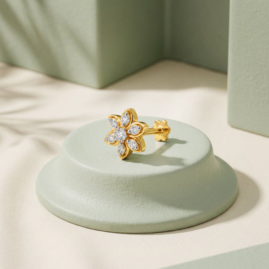 Gold Secret Bloom Lab Grown Diamond Nose Pin