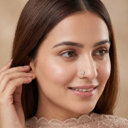 Gold Plumeria Lab Grown Diamond Nose Pin