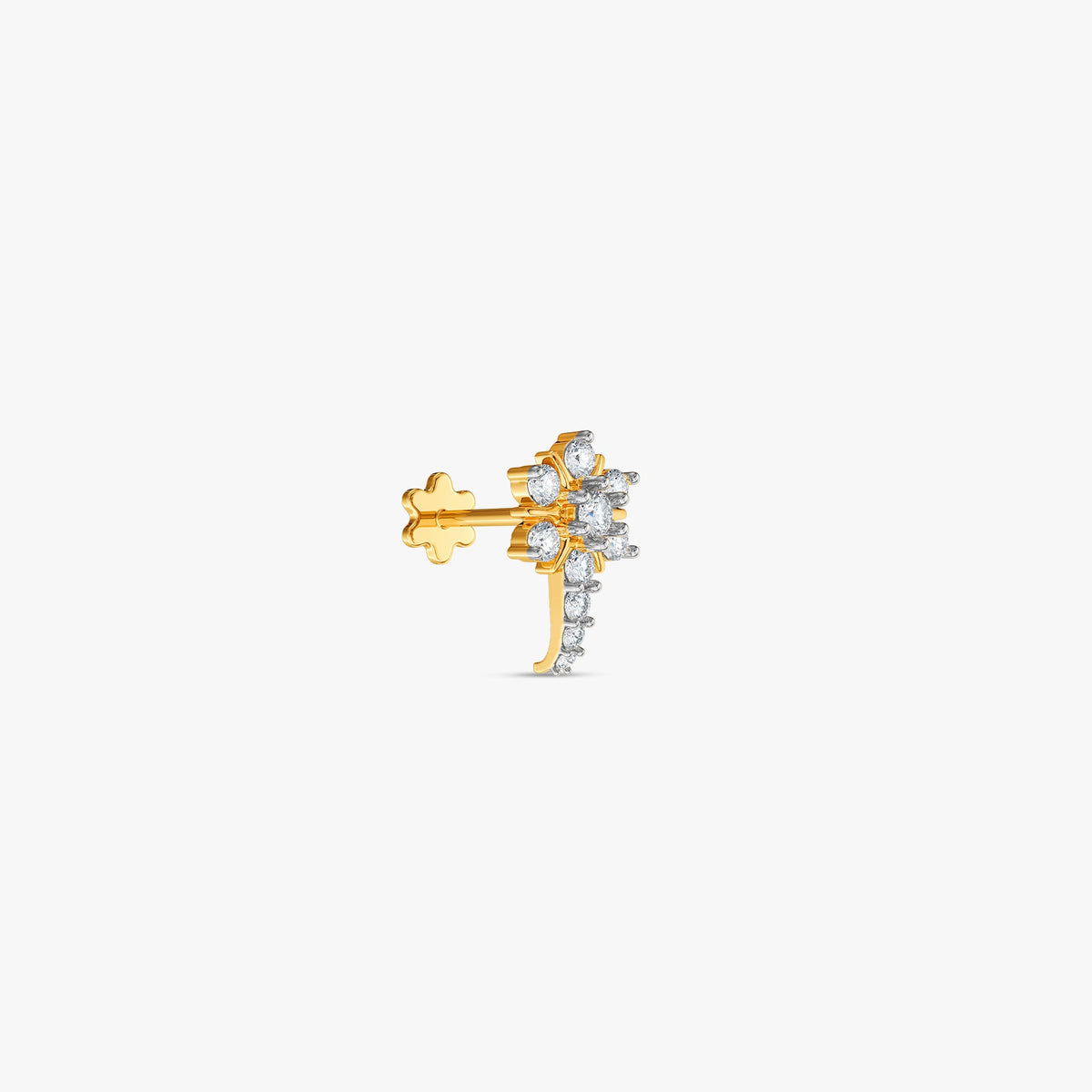 Gold Plumeria Lab Grown Diamond Nose Pin