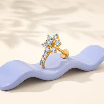 Gold Plumeria Lab Grown Diamond Nose Pin