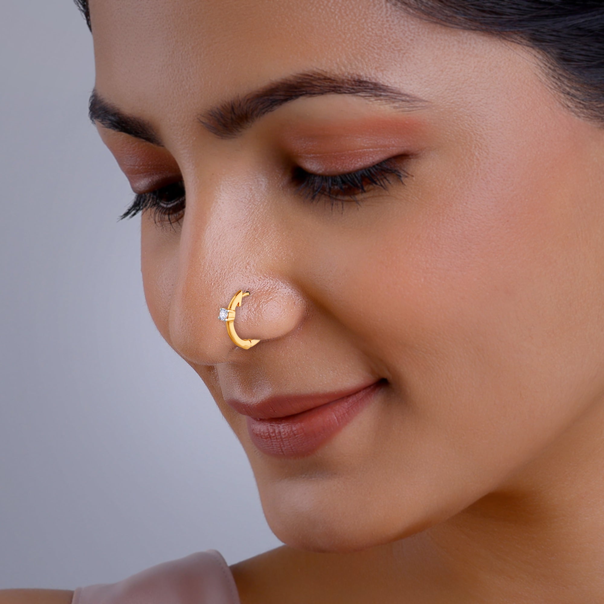 Gold Minimalistic Elegance Diamond Nose Ring - view 3