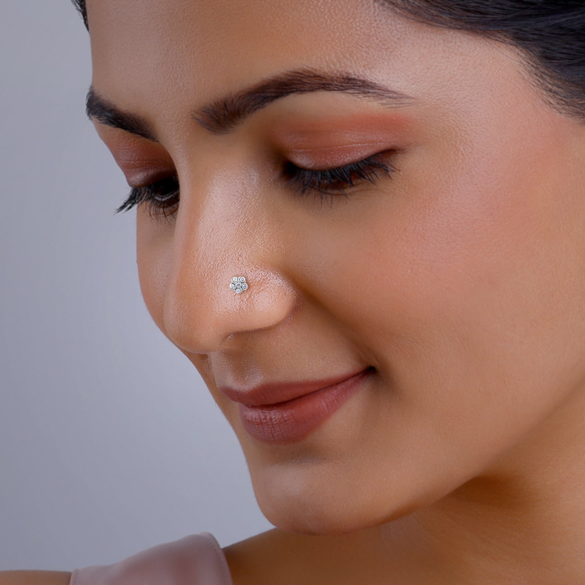 Gold Burst of Flower Diamond Nose Pin - view 3