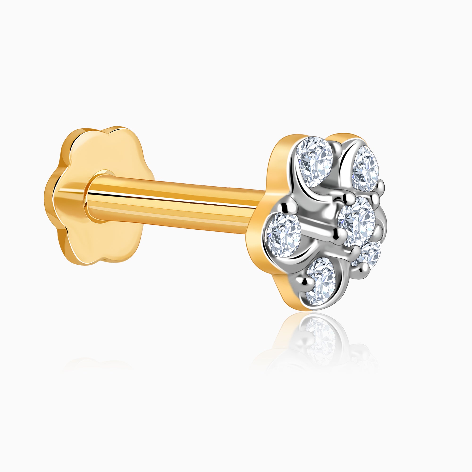 Gold Burst of Flower Diamond Nose Pin - view 4